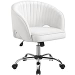 Yaheetech Fauteuil de Bureau en Similicuir avec Dossier Capitonné Arrondi Pivotant à roulettes Assise Réglable en Hauteur pour Chambre Bibliothèque Salon Blanche