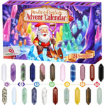 Adventskalender 2024 - 24 dagar med kristaller och helande stenar kit med kristallhalsbandshållare, förstoringsglas och förvaringsväska