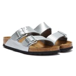 Birkenstock Arizona Birko Flor Womens Sandals - (Silver) Textile - Size UK 7