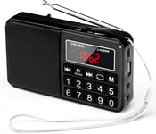 PRUNUS J-429SW Portable Radios Small AM/FM/SW, Rechargeable Radio with AUX/SD/TF