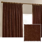 Yard Heavy Chenille Velvet Pencil Pleat Curtains - 2 Panels - Width x Drop - 229 x 229cm (90 x 90) - Nutmeg