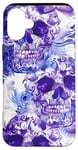 Coque pour iPhone 16 Plus Aquarelle violette ethnique horreur bleu feu flamme crâne