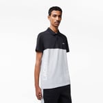 Lacoste Mens polo shirt made from stretch cotton in a color block design in grey and black - Size Medium