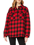 Urban Classics Women's Tb4007-ladies Flanell Padded Overshirt Jackets, Black/red, 5XL