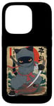 Coque pour iPhone 14 Pro Chat ninja japonais, chat noir kawaii ninja