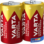 VARTA Piles D Mono, lot de 2, Longlife Max Power, Alcalines, 1,5V, adaptées aux appareils photo numériques, contrôleurs, tensiomètres, Made in Germany