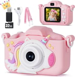 Appareil Photo Enfant 3-12 Ans, 48mp Appareil Photo 1080p Vidéo Hd Appareil Photo Enfant Rechargeable Caméscope, Cadeau Jouet Filles Garçons 3 4 5 6 7 8 9 10 Ans,32g Sd Carte Et Licorne Étui Silicone