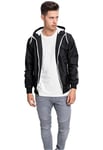 Urban Classics Men's Contrast Windrunner Windproof Transition Jacket with Hood Zip Regular Fit Sizes XS - 5XL, Black/white, M