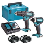 Makita 18V DHP482 Combi Drill & DTD153 Impact Driver 2 x 5.0Ah Battery & Charger