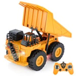 Highttoy Camion Benne Télécommande, Camion Enfant Camion Jouet Camion Poubelle 6 Canaux Échelle 1:24 Camion Chantier Télécommandée avec LED et Son