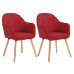 WOLTU Chaise de Salle à Manger, Lot de 2 Chaises, Chaise Ergonomique, Chaise de Cuisine avec Accoudoirs, Chaise Rembourrée avec Pieds en Bois Massif, en Velours Côtelé, Rouge, EZS26rt-2