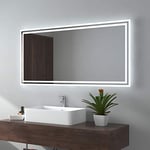 EMKE Miroir de Salle de Bain avec éclairage, 120 x 60 cm, Miroir de Salle de Bain avec Interrupteur à Bascule, Anti-buée, 2 Couleurs de lumière Blanc Chaud/Blanc Froid, Horizontal/Vertical, LED,