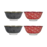 KitchenCraft Set of 4 Ceramic Bowls Red and Black Designs