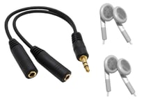 2 paires Ecouteurs stéréo - jack 3.5 + splitter jack audio Noir