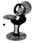 MidWest Homes for Pets Arbre à chat - Modèle 138S-BK | Mobilier pour chat Salvador, arbre à chat avec griffoir en sisal, poteaux à gratter et abri pour chat, motif noir/blanc, taille S