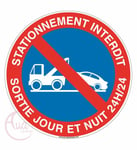 Aua signaletique - 4654-R-v-230 - Panneau Stationnement Interdit, Sortie Jour et Nuit 24h/24 - 230 mm, Vinyl adhesif