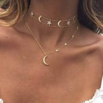 Guld måne och stjärnor halsband för kvinnor, Fashion Choker, Delikat måne stjärnor smycken för kvinnor och flickor