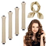 4PCS Heatless Curling Rod Heatless Curlers with Hair Scarf Heatless Blowout Rods Overnight Blowout Rods Hair Curlers No Heat Hair Rollers for All Hair Types Women DIY Hair Styling (Champagne, 30cm)