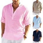 Långärmad linneskjorta herr, casual i bomull och linne, S-5xl topp, Ny design gratis frakt_p Light blue L zdq