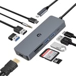 OOTDAY Hub USB C, Extension USB avec PD 100W, USB 3.0, Lecteur de Cartes TF, 10 en 1 USB C multiport Compatible pour MacBook Pro/Air, Chromebook, Thinkpad, Laptop et Plus d'appareils Type C