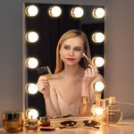 Ezigoo Hollywood Vanity Mirror with Lights for Makeup Dressing Table, 40X30cm Lighted Make up Mirror with 12 Dimmable LED Bulbs 4 Lighting Modes, Touchscreen Control Tabletop Mirror for Bedroom