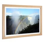 Big Box Art Framed Print of Victoria Falls Zimbabwe Rainbow Mountain Landscape Design | Wall Art Picture| Home Decor for Kitchen, Living Room, Bedroom, Office, Oak, A2 / 24.5x18 Inch / 62x45cm