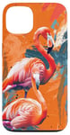 Coque pour iPhone 13 Flamant rose orange - Motif tropical rose