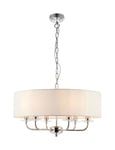 Endon 60179 Nixon 6 Ceiling Pendant Light Nickel Plate White Faux Silk Shade