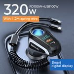 320W Car Fast Charger with Type C and Apple Charging Cable PD Quick Charge