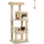 Arbre à Chat en Bois, Tour de Chat Moderne, avec Griffoirs Sisal, Condo Confortable et Grand Hamac, 116cm, Beige - Pawz Road