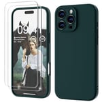 GOODVISH 3 IN 1 for iPhone 16 Pro Max Case 6.9 inch, Upgraded Camera Protection, 2 Pack HD Screen Protector, Liquid Silicone Anti-Scratch Shockproof Gel Rubber Non-Fingerprint Phone Case, Dark Green