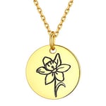 Collier Fleur de Naissance Plaqué Or Médaille Fleur Narcisse Argent 925 Pendentif Naissance Décembre Chaîne Réglable Bijoux Cadeau Anniversaire pour Maman Femme Fille