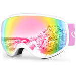 Findway Masque de Ski Enfant 3 à 14 Ans - Lunettes de Ski Enfant Masuqe Ski pour Garçon et Fille Anti-UV Antibuée Compatible avec Casque pour Ski Snowboard Sports Lentilles REVO Pink