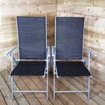 2 x Multi Position High Back Reclining Garden / Outdoor Folding Chair in Black and Silver