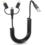 3 En 1 Cable Spirale Voiture Pour Apple Carplay Et Android Auto [3a Charge Rapide & Transmission De Données], Câble Multi Usb Avec Micro Usb Lightning Usb C Câble Pour Iphone 16/15/14/13/Galaxy/Huawe