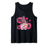 Leopard Gnome Sunflower and Pencil Valentines Day Teacher Tank Top