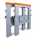 Amazon Basics Portable Foldable Rectangular Sawhorse, Set of 2, 408 kg Capacity, with Storage Hooks, Easy to Use, Orange and Grey