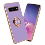 Samsung Galaxy S10 PLUS Hülle Handy Cover TPU- case - med kameraskydd och ring Glossy Light Purple - Gold Galaxy S10 PLUS