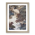 Fishing Under Gum Trees By Qiu Ying Asian Japanese Framed Wall Art Print, Ready to Hang Picture for Living Room Bedroom Home Office Décor, Oak A4 (34 x 25 cm)