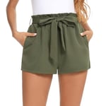 Irevial ​​​​Shorts d'été pour Femme, Pantalon Paper Bag avec Taille élastique, Pantalon en Tissu, Short de Plage Solide avec Poches, Vert armée, XXL