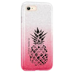 Coque Iphone 7 et 8 et SE 2020 paillettes rose tie ananas personnalisee noir