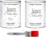 bianco Shabby® Peinture Craie & Vernis Toutes Surfaces – 1L Bianco Naturale Chalk Paint Mate + 1L Chalky Finish & Pinceau 40mm Meubles & Murs - Deco Maison Vintage & Déco Meuble Bois