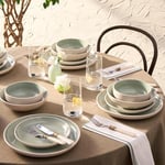 Karaca Abby Plates and Bowls Set for Stylish Tableware - Stoneware Dinner Sets for 6 People - Elegant and Durable Kitchen Dinnerware Sets - Dishwasher Safe Crockery (24 Piece, Green)