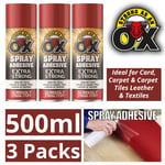 3X SAAO Adhesive Glue Spray Extra Strong For Carpet Tile Craft Fabric Card 500ml