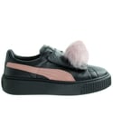 Puma Basket Platform PomPom Womens Black Trainers Leather - Size UK 4