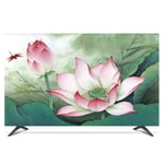 Indoor TV Set Cover Soft Polyester Fabric High Definition Printing Screen Decoration for Flat Screen Curved Screen - 49 inch Pink Lotus