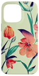 Coque pour iPhone 14 Pro Max Fleurs orange vif et rouge sur vert clair