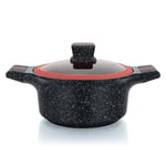 Herzberg, HGRSCAS28, Cocotte en Granit avec Couvercle en Verre, 28 cm, Idéale pour Cuisson Saine, Résistante aux Rayures, Facile à Nettoyer, Couleur Rouge et Noir