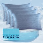 Elegant Comfort Premium Cooling Pillowcase Set for Hot Sleepers, 4-Piece Luxury Arc-Chill Pillowcases, Breathable Soft and Durable, Cold Reversible Pillow Covers for Hair and Skin, Queen, Navy Blue