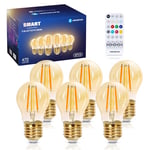 Aigostar Mesh - Ampoule Connectée E27 Bluetooth Mesh G45, Ampoule Alexa LED Edison Vintage Lampe à Filament Dimmable 4.5W 470LM CCT 2700K-6500K, Compatible avec Alexa, 6 Unité (avec Télécommande)